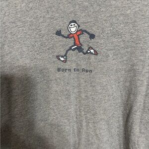 Life Is Good Born To Run Heather Gray Tee with Navy Logo